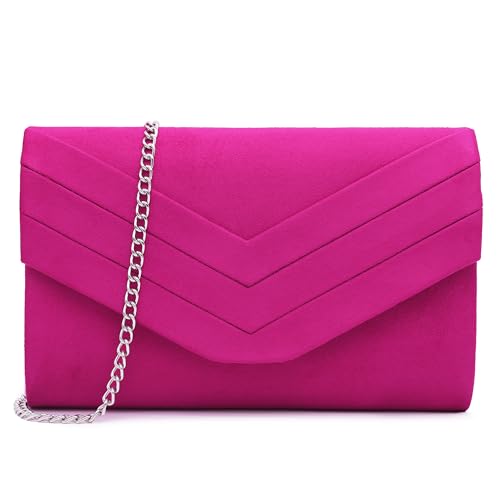 Milisente Clutch f?r Damen, Wildleder, Clutch f?r Hochzeit, Schultertasche, Abendtasche, M808 Hot Pink von Milisente