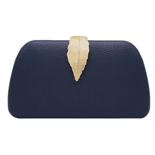 Milisente Clutch Damen, Elegant Kette Abendtasche Tasche Für Samt Mit Blatt Schnalle Verschluss Hochzeit Handtasche(Leder Blau) von Milisente