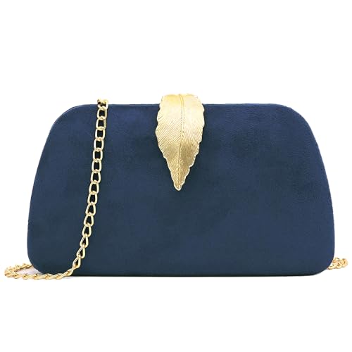 Milisente Clutch Damen, Elegant Kette Abendtasche Tasche Für Samt Mit Blatt Schnalle Verschluss Hochzeit Handtasche (blau) von Milisente