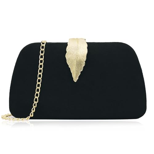 Milisente Clutch Damen, Elegant Kette Abendtasche Tasche Für Samt Mit Blatt Schnalle Verschluss Hochzeit Handtasche (schwarz) von Milisente
