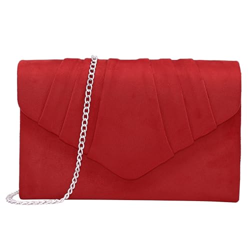 Milisente Clutch Damen, Elegante Wildleder Clutch Umschlag Crossbody Klassisch Clutch Tasche Abendtasche(Rot) von Milisente