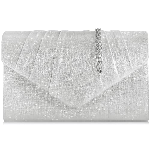 Milisente Clutch Damen, Elegante Clutch Umschlag Crossbody Klassisch Clutch Tasche Abendtasche (Silber) von Milisente