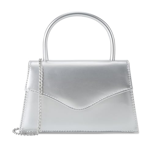 Milisente Clutch Damen Kunstlackleder Abendtache Für Hochzeit Klein Clutches Handtasche Mit Schulterkette(Silber) von Milisente