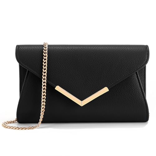 Milisente Clutch Damen Leder Abendtasche Klein Umhängetasche(Geprägt-L Schwarz) von Milisente