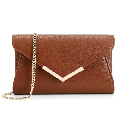 Milisente Clutch Damen Leder Abendtasche Klein Umhängetasche(Geprägt-Leder Braun) von Milisente