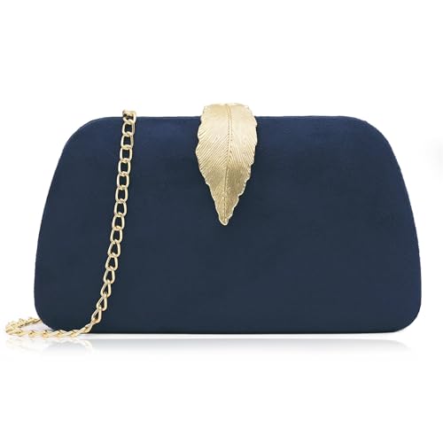 Milisente Clutch Taschen Für Frauen Wildleder Party Abendtasche Metallischen Verschluss, marineblau, Small size von Milisente