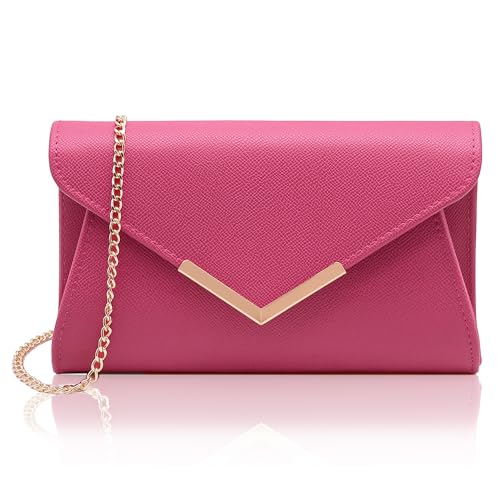 Milisente Clutch-Taschen für Damen, Hochzeit, Leder, Abendtasche, Metallic, Schultertasche, hot pink von Milisente