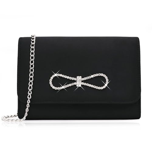 Milisente Clutch-Taschen für Damen, Hochzeit, Party, Abendtasche, Clutch, Handtaschen, Kristalle, mit Schulterkette (schwarz), Schwarz von Milisente