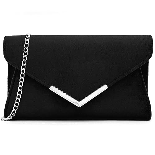 Milisente Clutch-Taschen für Damen, Hochzeit, Wildleder, Abendtasche, metallisch, Schultertasche, Schwarz von Milisente