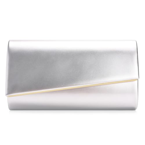 Milisente Clutches-Damen Große Lackleder Clutch Abendtasche für Hochzeit mit Crossbody-Kette(Silber) von Milisente