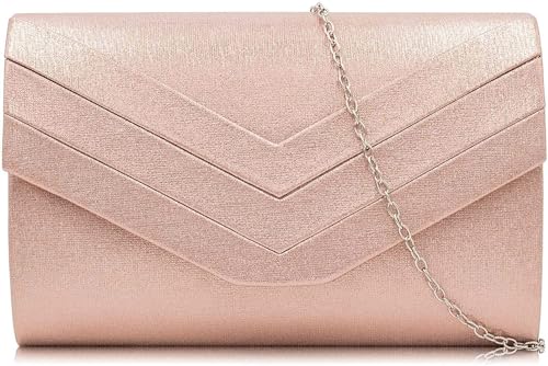 Milisente Rosa Clutch Damen Glänzend Handtasche Umschlag Clutch Tasche Abendtasche Umhängetasche (Rose Gold) von Milisente