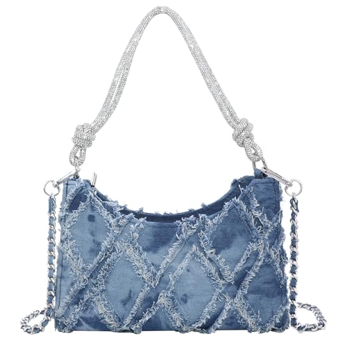 Milisente Damen Clutch Elegante Schultertasche Handtasche Hobo Abendtasche Crossbody Clutch mit Glitze Tragegurt(Denim Blau) von Milisente