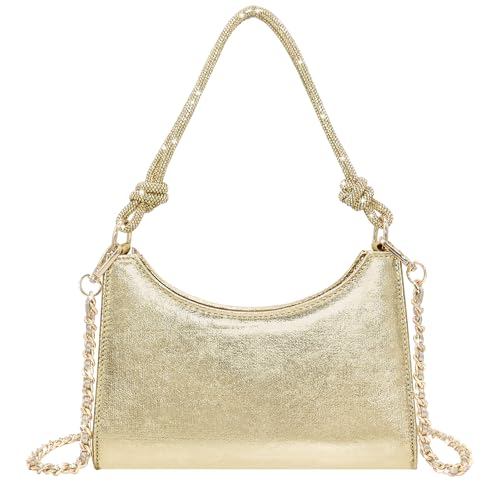 Milisente Damen Clutch Elegante Schultertasche Handtasche Hobo Abendtasche Crossbody Clutch mit Glitze Tragegurt(PU Gold) von Milisente