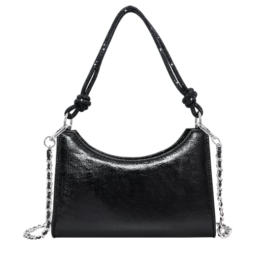 Milisente Damen Clutch Elegante Schultertasche Handtasche Hobo Abendtasche Crossbody Clutch mit Glitze Tragegurt(PU Schwarze) von Milisente