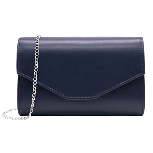 Milisente Damen Clutch Elegant Envelope Handtasche Groß Glattleder Abendtasche mit Schulter Kette(Dunkelblau-1) von Milisente