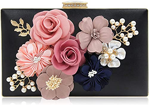 Milisente Damen Clutch Tasche Blumen Abendtasche Hochzeit Bag Elegante Handtasche (Schwarz) von Milisente