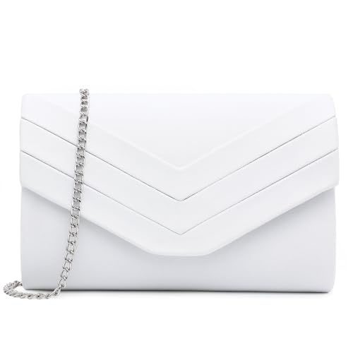 Milisente Damen Clutch, Wildleder Abendtasche Hochzeit Tasche Clutch Bag Elegante Umschlag Crossbody Schultertasche klein Umhängetasche (weiß) von Milisente