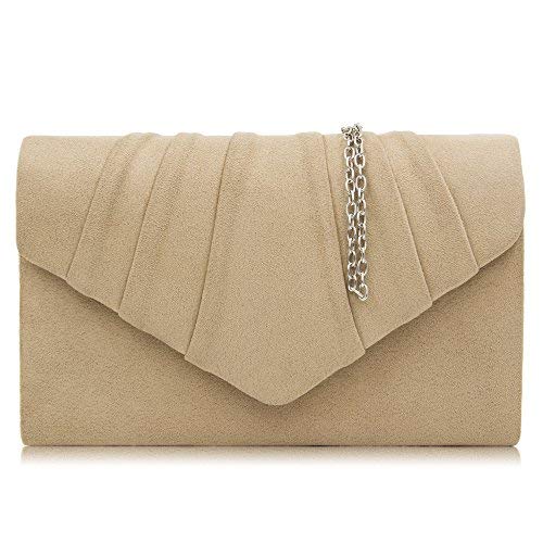 Milisente Clutch Damen, Elegante Wildleder Clutch Umschlag Crossbody Klassisch Clutch Tasche Abendtasche (Beige) von Milisente