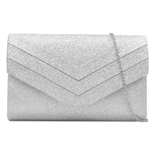 Milisente Gold Clutch Damen Glitzer Handtasche Umschlag Clutch Tasche Abendtasche Umhängetasche (Glitter Silver) von Milisente