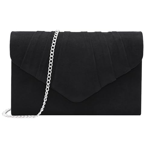 Milisente Clutch Damen, Elegante Samt Clutch Umschlag Crossbody Klassisch Clutch Tasche Abendtasche Hochzeit (Schwarz) von Milisente