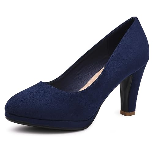 Milisente Pumps Damen Elegant Hochzeit Brautschuhe Comfort High Heels Mit 8cm Blockabsatz(Suede Blau38) von Milisente