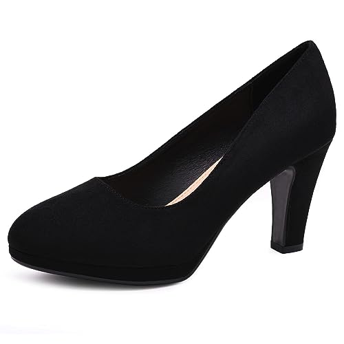 Milisente Pumps Damen Elegant Hochzeit Brautschuhe Comfort High Heels Mit 8cm Blockabsatz(Suede Schwarz40) von Milisente