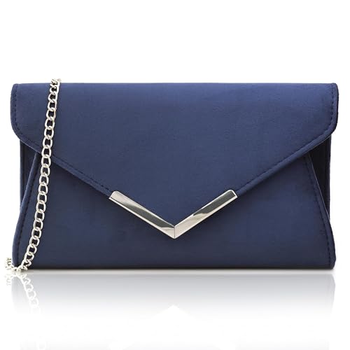 Milisente Solide Clutch-Geldbörsen für Damen, große Hochzeit, Wildleder, Geldbörsen für Damen, Abend, Wildleder Marineblau von Milisente