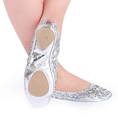 Milisten 1 Paar Damen Ballerina Bling Metallic Shine Hausschuhe Glitzer Ballerina Flache Schuhe Größe XL 40-41, Silber 2, Large von Milisten