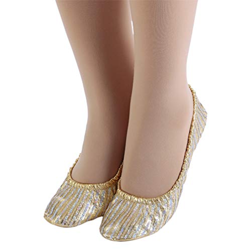 Milisten 1 Paar Damen-Ballerinas, glitzernd, metallischer Glanz, flache Schuhe, Größe XL 40-41, Golden 2, Large von Milisten