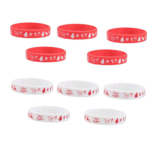 Milisten 10 Stück Teiliges Weihnachts Silikonarmband Set Flexible Dekorative Party Wristbands Rot und Weiß Unisex Verstellbar Geeignet für Erwachsene und Jugendliche Festliches von Milisten