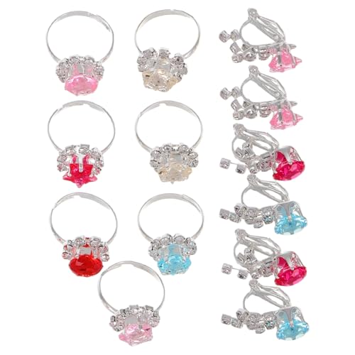Milisten Schmuckset Für Junge Mädchen Glänzende Ohrclips Und Strassringe in Einer Box Ohrringe Und Ringe Für Kleine Mädchen Zum Rollenspiel Gemischte Farben von Milisten