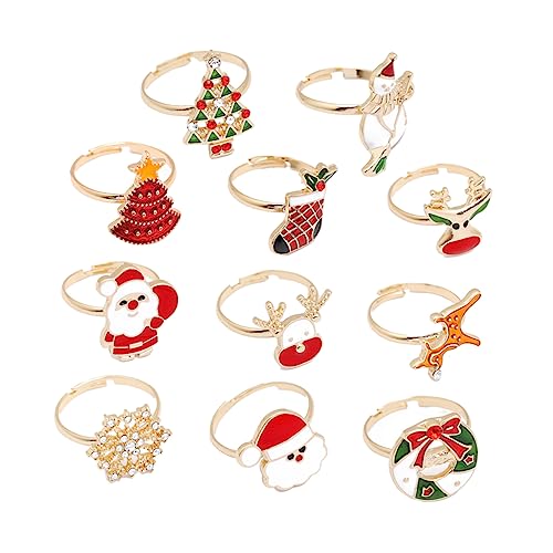 Milisten 11 Stück Teiliges Weihnachts Finger Ring für Cartoon Design Legierungsmaterial Bequemer Schmuck für Weihnachtsfeier für Junge Mädchen Festliche Partyaccessoires von Milisten