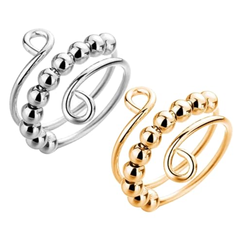 Milisten 2 Stück Drehbare Stressringe aus Metall Antistress Fingerringe mit Glatten Perlen Geeignet für Damen und Herren zur Angstlinderung und Meditation Langlebig und Hautfreundlich von Milisten