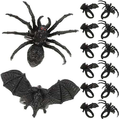 Milisten 24 Stück Teiliges Halloween Ringe mit Spinnen und Fledermausdesign Deko für Kostüme und Partys Sicher und Langlebig für Erwachsene von Milisten