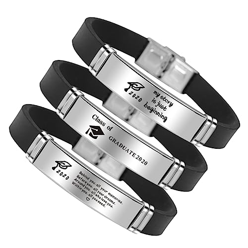 Milisten 3 Stück 2020 Silikon -Armband -Schnalle Set Männer Abschlussarmband 2020 Abschluss Armreif Handgelenksbänder Bands Armband für die Party Graduierungsarmbänder Black von Milisten
