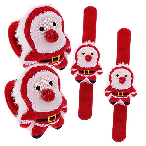 Milisten 4 Stck. Slap Armbänder Teilig Plüsch Weihnachtsmann Süße Schnapparmbänder für Party Mitgebsel Weiche Verstellbare Klatscharmbänder für Jungen und Mädchen von Milisten