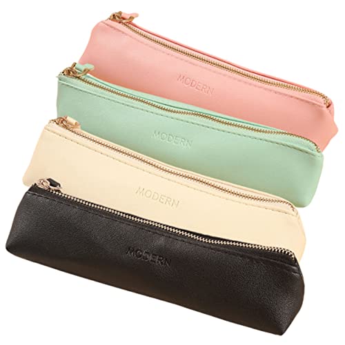 Milisten 4 Stück Mini-Feder Mäppchen Bleistifthalter Mit Reißverschluss Lineal Taschen Bleistifte Tasche Make-up-pinseltasche Mit Reißverschluss Stifttaschen Mädchen Pu Leder Kosmetiktasche von Milisten