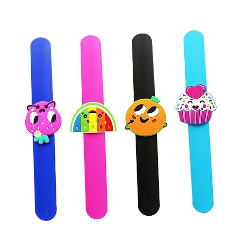 Milisten 4 Stück Silikon Schnapparmband Früchte Design Armband Bunte Slap Armbänder für Partys Lustige Mitgebsel für Jungen und Mädchen Zufällige Designs von Milisten