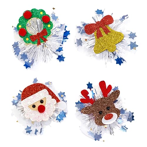 Milisten 4 Stück Teiliges Weihnachts Haarschmuck für Mädchen Leichte Xmas Haarspangen mit Santa Rentier Glocken und Kranz Design Süßer Haarreif für Party Geburtstagsfeier und Alltag von Milisten