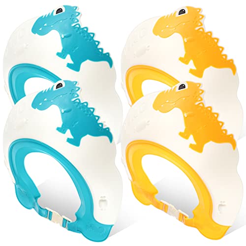 Milisten 4 Stück Verstellbare Duschhaube für Junge Mädchen Teiliges Set Gelb und Blau Schützt Augen Beim Haarewaschen für Kleinkinder Lustiges Dinosaurierdesign Erleichtert Baden von Milisten
