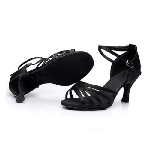 Milisten Damen Latein Tanzschuhe High Heels Schwarz Weiche Sohle Verstellbar Sommer Sandaletten Elegant Komfortabel von Milisten