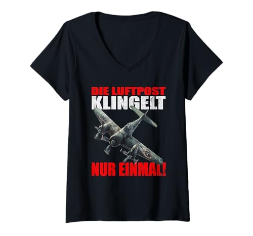 Damen Die Luftpost klingelt Nur Einmal Deutscher Stuka-Flieger T-Shirt mit V-Ausschnitt Damen Die Luftpost klingelt Nur Einmal Deutscher Stuka-Flieger T-Shirt mit V-Ausschnitt von Militär Kampfflugzeuge & Bundeswehr