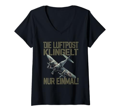 Damen Die Luftpost klingelt Nur Einmal Deutscher Stuka-Flieger T-Shirt mit V-Ausschnitt Damen Die Luftpost klingelt Nur Einmal Deutscher Stuka-Flieger T-Shirt mit V-Ausschnitt von Militär Kampfflugzeuge & Bundeswehr