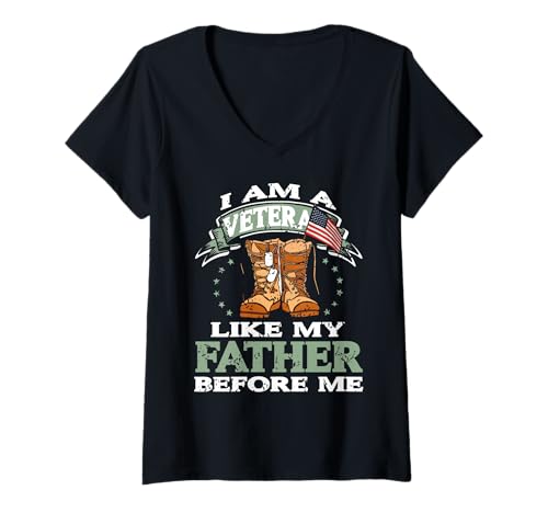 Damen Stolzer Veteran wie Mein Vater vor Mir Stiefel T-Shirt mit V-Ausschnitt Damen Stolzer Veteran wie Mein Vater vor Mir Stiefel T-Shirt mit V-Ausschnitt von Militärische Familientradition und Stolz