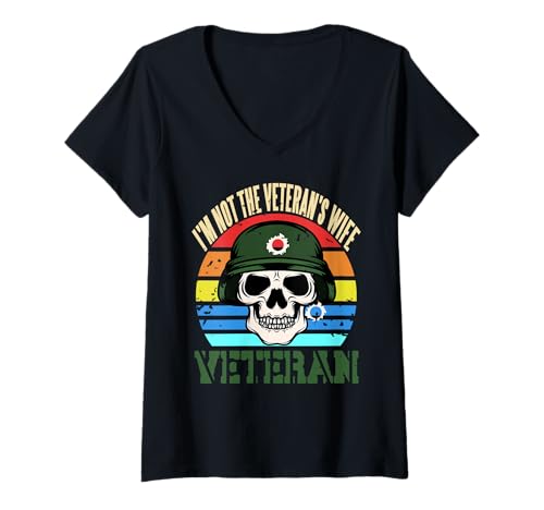 Damen Kein Veteranenfrau Schädel Retro Militär T-Shirt mit V-Ausschnitt Damen Kein Veteranenfrau Schädel Retro Militär T-Shirt mit V-Ausschnitt von Militärische Identität und Stolz
