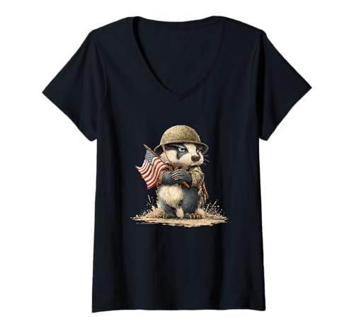 Damen Grumpy Dachs Kostüm für USA Militär Liebhaber T-Shirt mit V-Ausschnitt Damen Grumpy Dachs Kostüm für USA Militär Liebhaber T-Shirt mit V-Ausschnitt von Military Badger Outfit