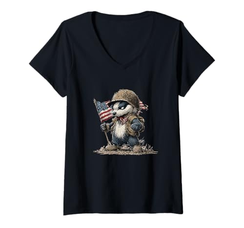 Damen Hübsches Dachshaar-Kostüm für USA-Liebhaber T-Shirt mit V-Ausschnitt Damen Hübsches Dachshaar-Kostüm für USA-Liebhaber T-Shirt mit V-Ausschnitt von Military Badger Outfit