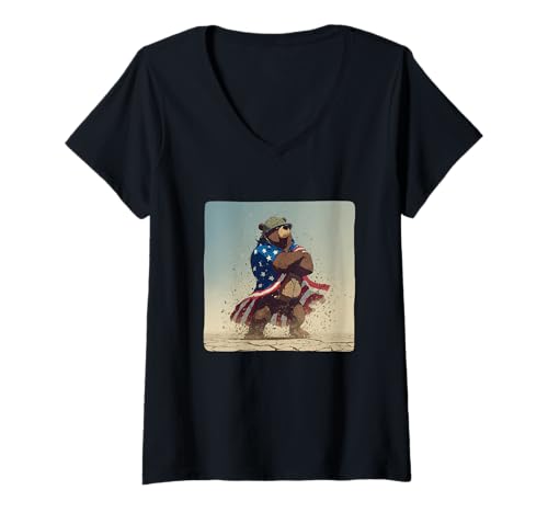 Damen Bär im Militäranzug für Umhang und USA-Kleidungsliebhaber T-Shirt mit V-Ausschnitt von Military Bear Outfit