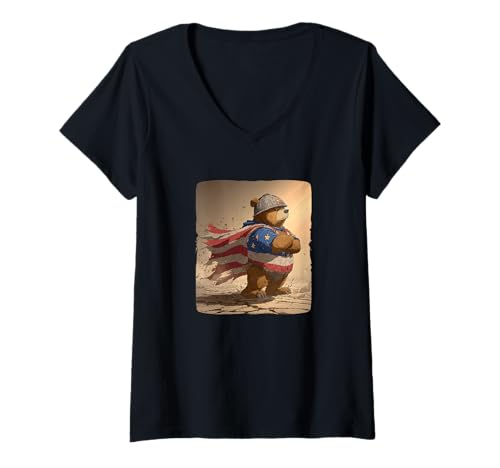 Damen Braunbär-Militärkostüm für Amerika-Schlachtfeld-Liebhaber T-Shirt mit V-Ausschnitt von Military Bear Outfit