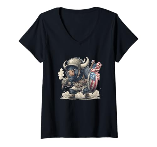 Damen Bison Battlefield Kostüm für US-Militärliebhaber T-Shirt mit V-Ausschnitt Damen Bison Battlefield Kostüm für US-Militärliebhaber T-Shirt mit V-Ausschnitt von Military Bison Outfit